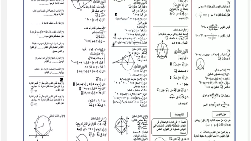 أهم مسائل الرياضيات للشهادة الاعدادية