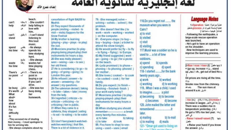 مراجعة شاملة لغة إنجليزية للصف الثالث الثانوي 2025