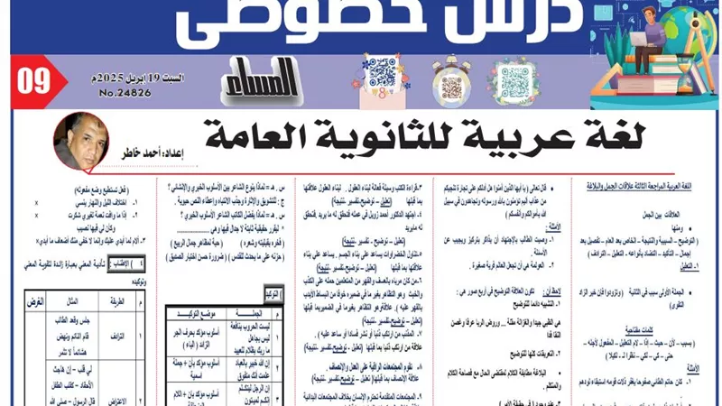 مراجعة في البلاغة لغة عربية للصف اللثاالث الثانوي 2025