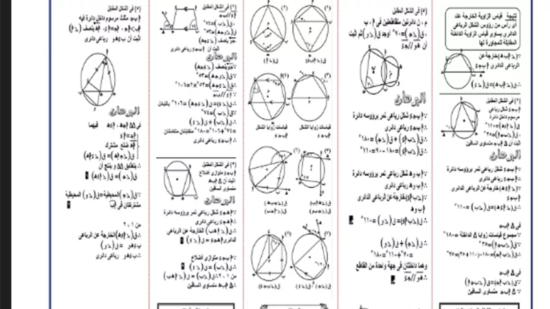 مراجعة شاملة في الرياضيات للصف الثالث الإعدادي