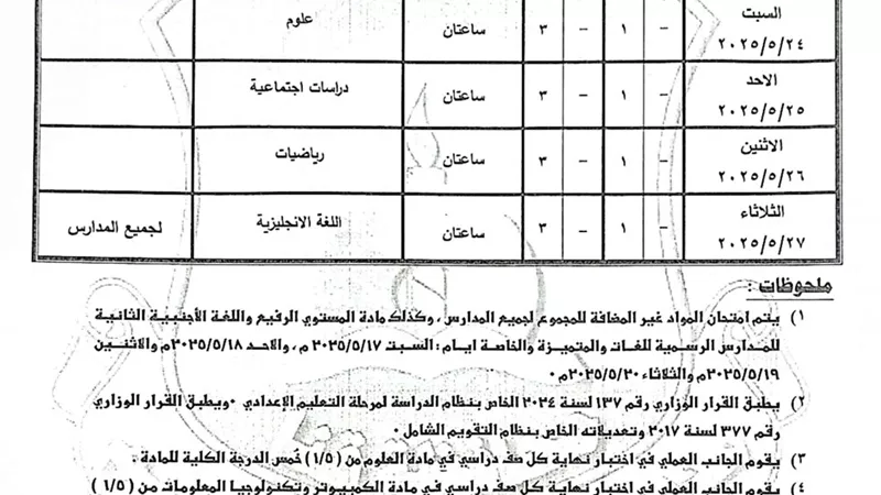 محافظ قنا يعتمد جدول امتحانات الفصل الدراسي الثاني