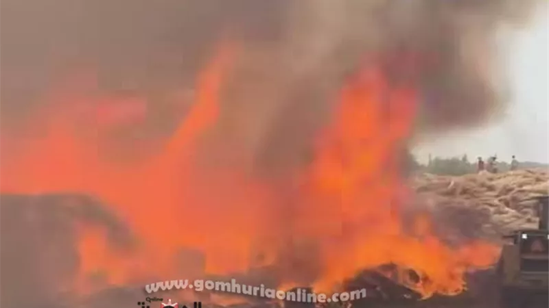 حريق هائل يلتهم محصول كتان يقدر بالملايين