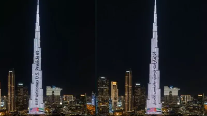 الإمارات تستقبل ترامب برسالة ضوئية من برج خليفة
