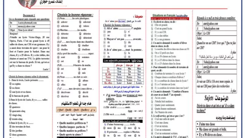 مراجعة ليلة الامتحان في الانجليزي للصف الأول الثانوي