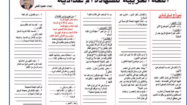 مراجعة ليلة الامتحان في اللغة العربية للشهادة الإعدادية 2025