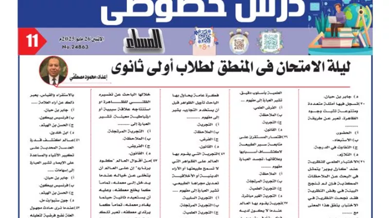 مراجعة ليلة الامتحان في المنطق للصف الأول الثانوي2025