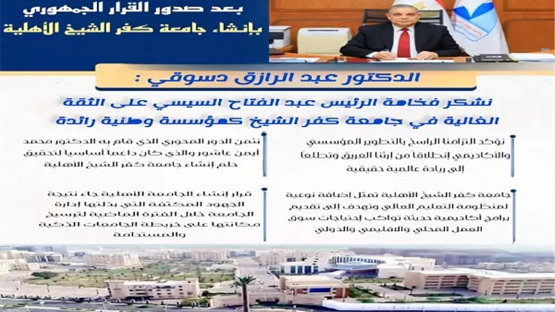 جامعة كفر الشيخ الاهلية حلم جديد لغد مشرق ومستقبل واعد