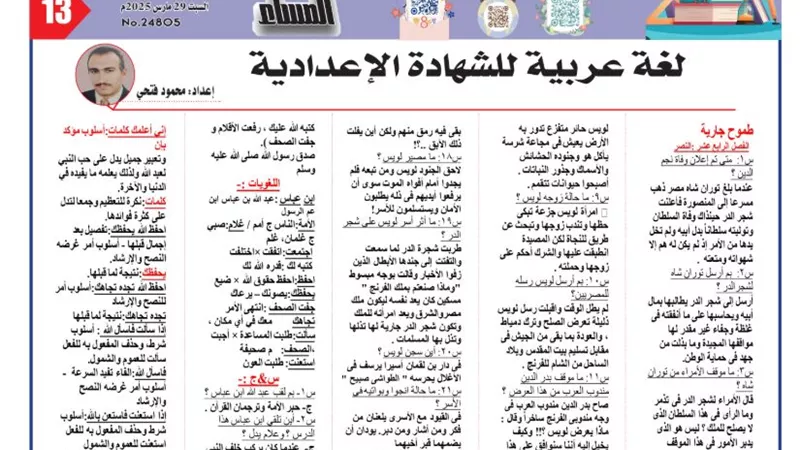 24 سؤالا وإجابتها في قصة طموح جارية لـ الصف الثالث الاعدادي