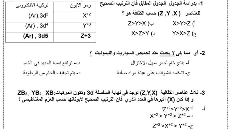 46 سؤالا بالاجابات النموذج السادس في الكيمياء الثانوية العامة 2025