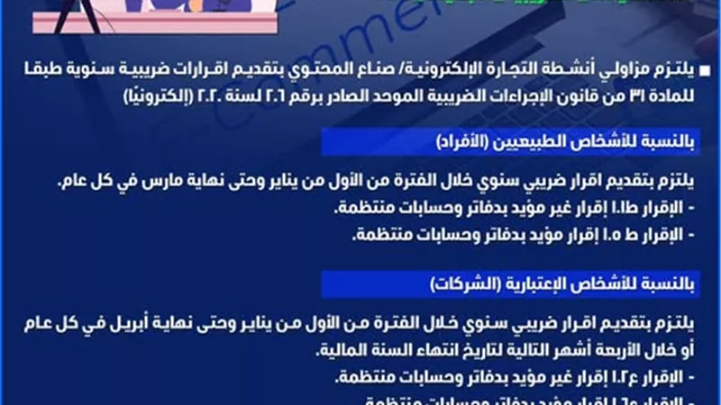 الضرائب: الإقرار السنوي إلزامي للتجارة الإلكترونية وصناع المحتوى