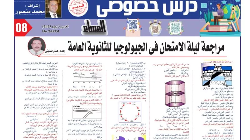 69 سؤالا بالاجابات في الجيولوجيا لـ الثانوية العامة 2025