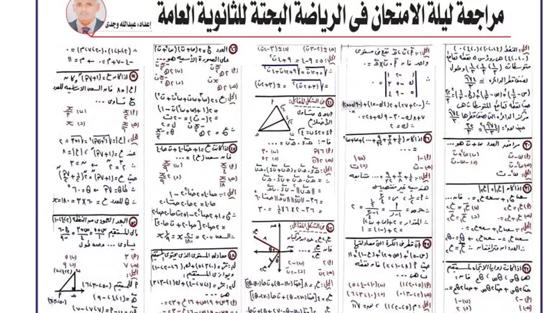 26 سؤالا بالاجابات في مراجعة ليلة امتحان الرياضيات البحتة لـ الثانوية العامة 2025