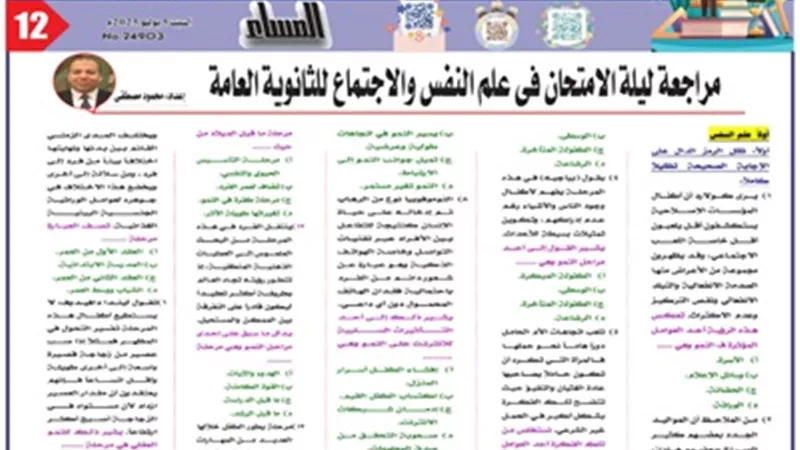 مراجعة ليلة الامتحان في علم النفس والاجتماع للثانوية العامة 2025