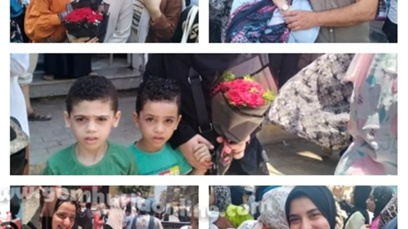 الأمهات يستقبلن طالبات الثانوية العامة بالورود والزغاريد