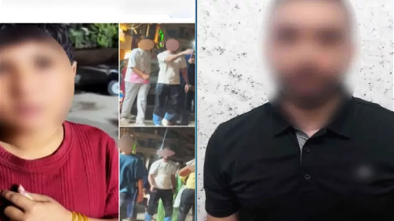 رجل يتعدى على طفل بالضرب وسط الشارع