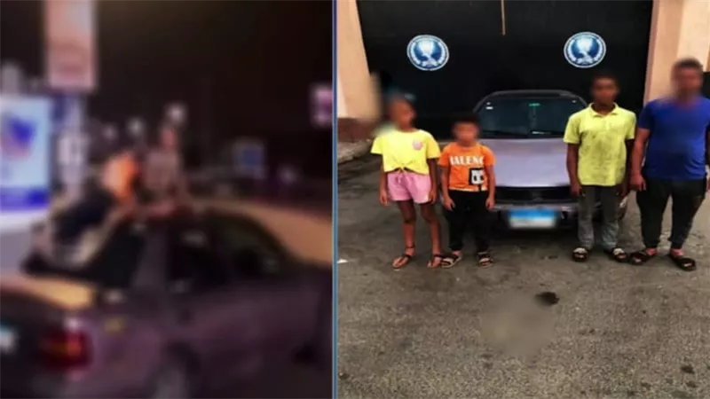 كشف ملابسات فيديو قيادة طفل لسيارة وجلوس آخرين أعلاها بالقليوبية