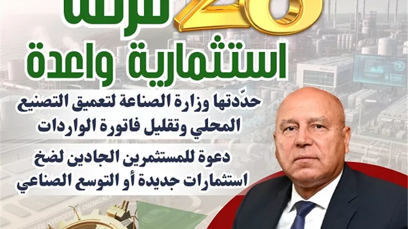 تعرف على الفرص الصناعية الـ28 من وزارة الصناعة لتقليل فاتورة الواردات