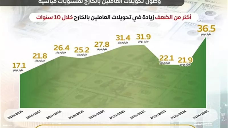 36.5 مليار دولار.. قفزة قياسية في تحويلات المصريين العاملين بالخارج