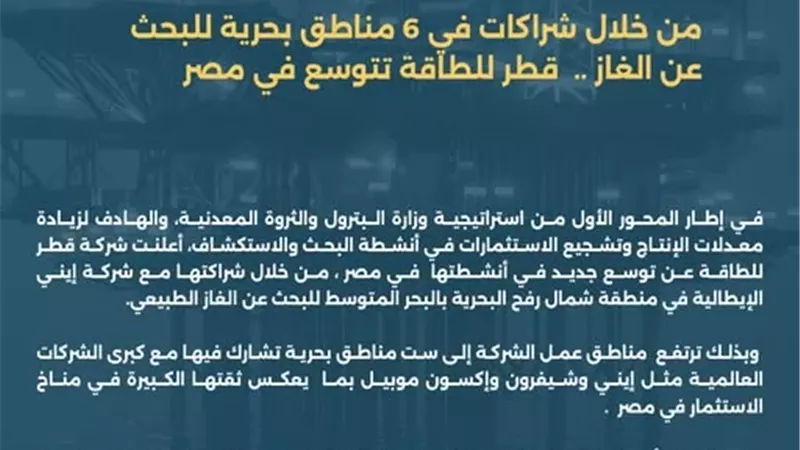 3 آبار جديدة العام المقبل.. البترول: قطر للطاقة تتوسع في مصر
