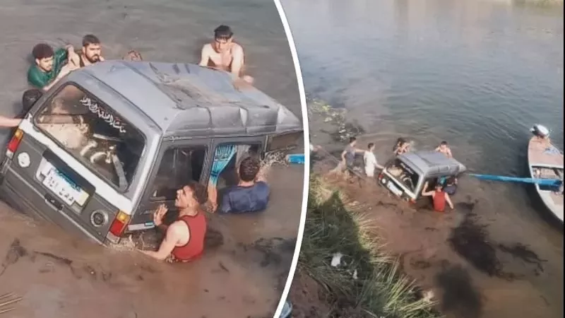 مصرع 3 أشخاص في انقلاب سيارة داخل ترعة على طريق بنها بالقليوبية