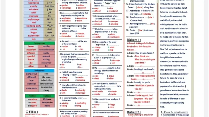 مراجعة لغة إنجليزية لطلاب الشهادة الإعدادية