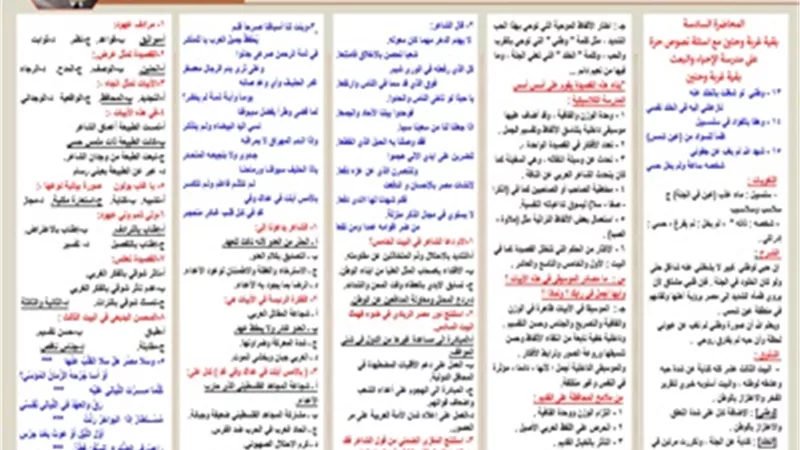 مراجعة هامة في اللغة العربية للثانوية العامة2026