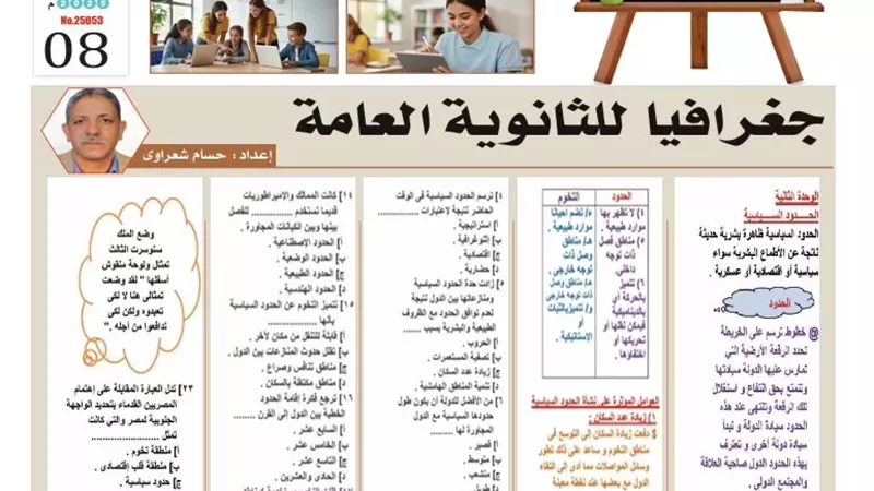 29 سؤالا على الوحدة الثانية في الجغرافيا ثانوية عامة 2026