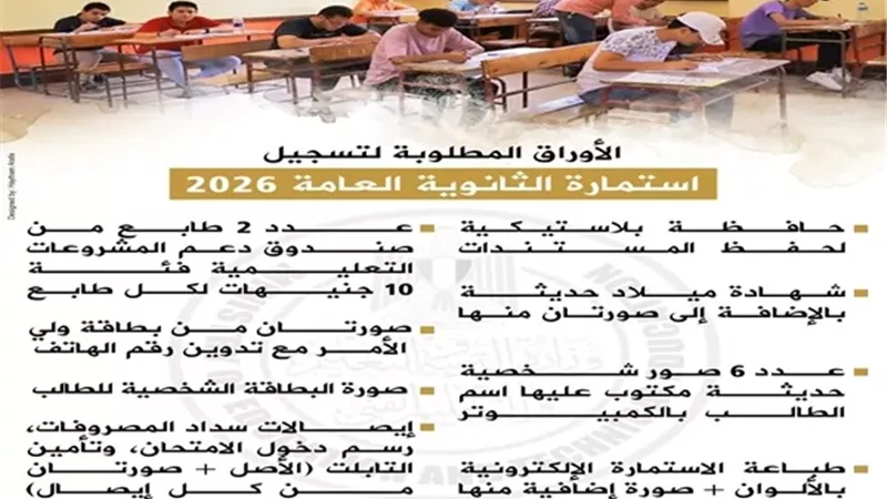 الأوراق المطلوبة لتسجيل استمارة الثانوية العامة 2026