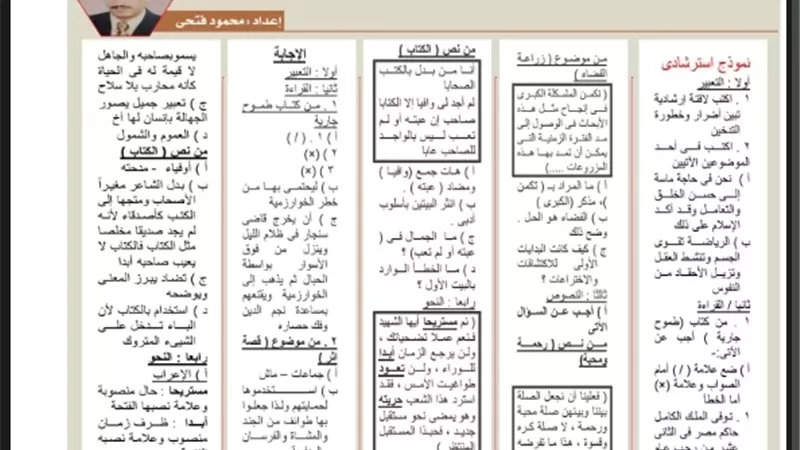 أهم مراجعة في العربي ليلة الامتحان لطلاب الشهادة الإعدادية