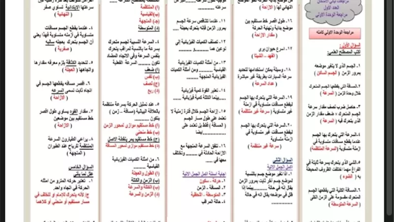 مراجعة ليلة الامتحان في العلوم لطلاب الشهادة الإعدادية