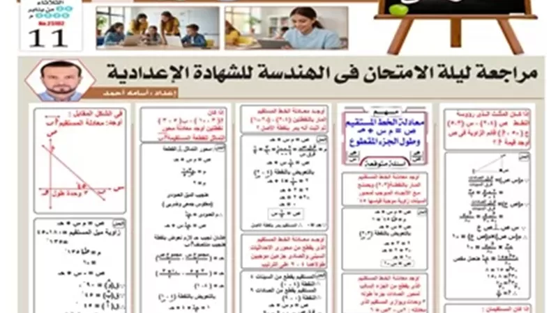 ليلة الامتحان..أبرز الأسئلة في الهندسة للشهادة الإعدادية 2026