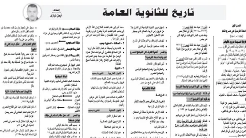 أبرز الأسئلة عن الفصل الأول لمادة التاريخ للثانوية العامة