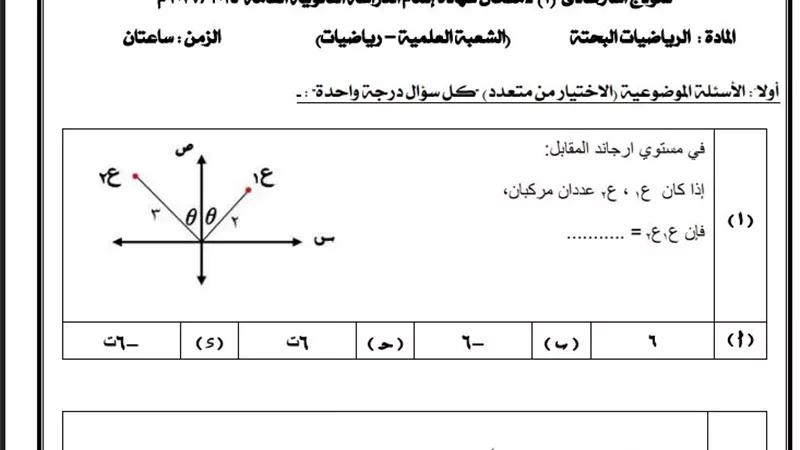 النموذج الاسترشادي في الرياضيات البحتة للثانوية العامة 2026