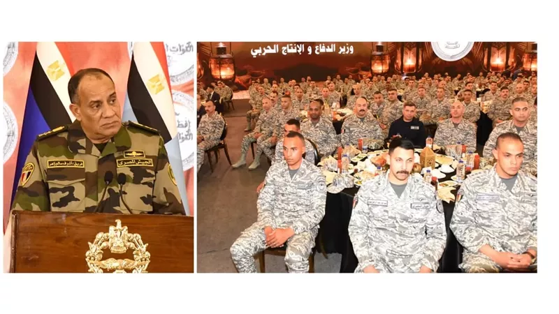 وزير الدفاع يلتقى مقاتلى القوات الجوية ويشاركهم تناول وجبة الإفطار