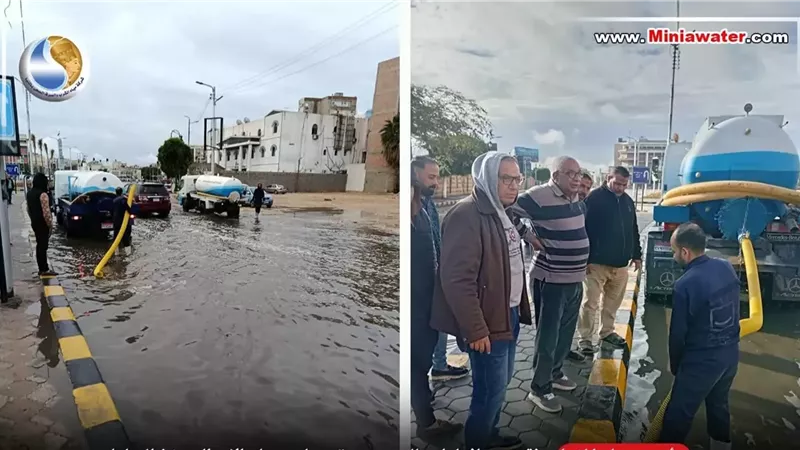 رئيس مياه المنيا يتفقد اعمال سحب تجمعات مياه الامطار
