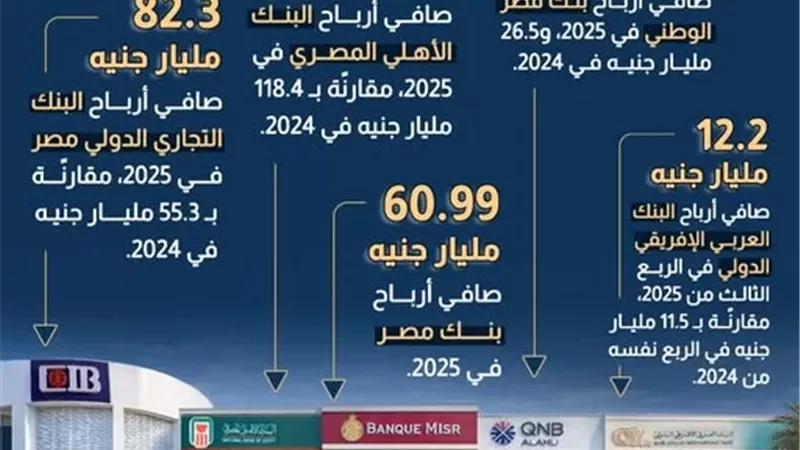 ارتفاع صافي أرباح بنوك القطاع المصرفي في 2025