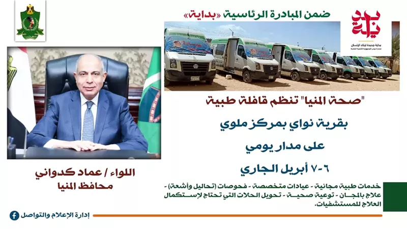 محافظ المنيا يعلن تنظيم قافلة طبية مجانية بقرية نواي بمركز ملوي
