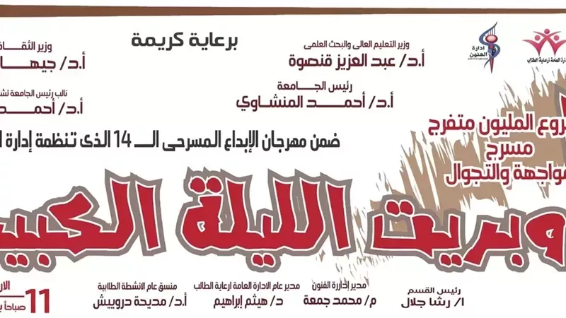 جامعة أسيوط تدعو طلابها لحضور العرض المسرحي