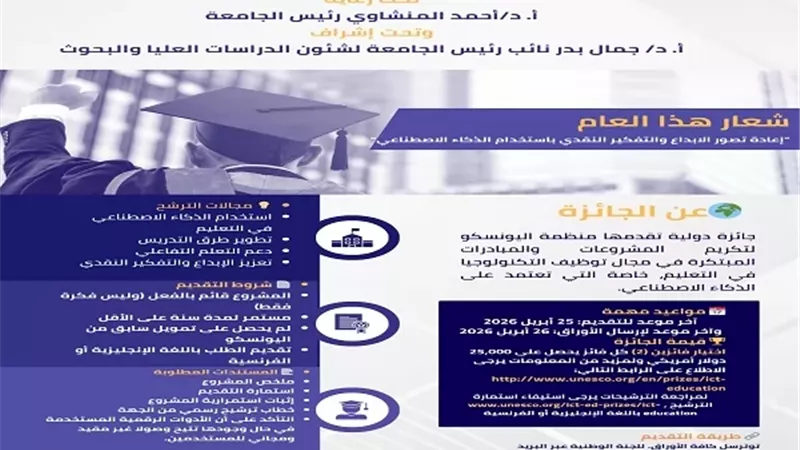 جامعة أسيوط تعلن فتح باب الترشح لجائزة اليونسكو.