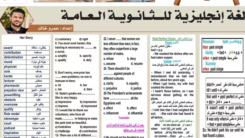 25 سؤالا عن القصة وشرح مفصل على زمن الماضي التام للثانوية العامة