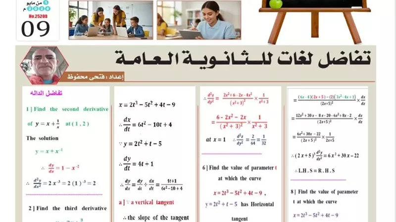 9 أسئلة بالاجابات عن تفاضل الدالة لغات أوعى تفوتها للثانوية العامة