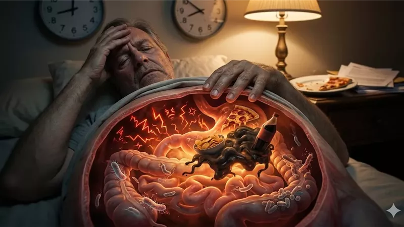التوتر والأكل ليلًا.. تركيبة خفية تهدد صحة أمعائك دون أن تشعر