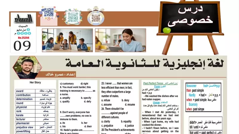 25 سؤالا من متعدد في اللغة الانجليزية مع شرح مبسط لزمن الماضي التام للثانوية العامة