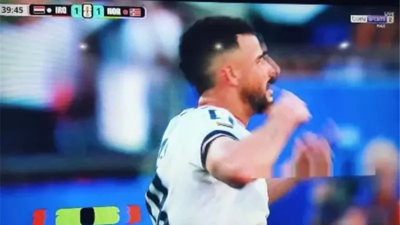 ايمن حسين يدرك هدف التعادل للعراق في مرمي النرويج