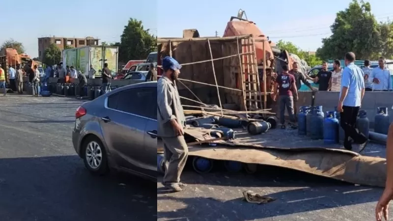 انقلاب سيارة محملة أنابيب غاز بطريق القاهرة – الإسكندرية الزرراعي