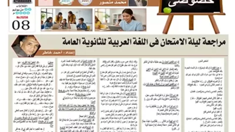 مراجعة نهائية هامة في اللغة العربية لطلاب الثانوية العامة2026