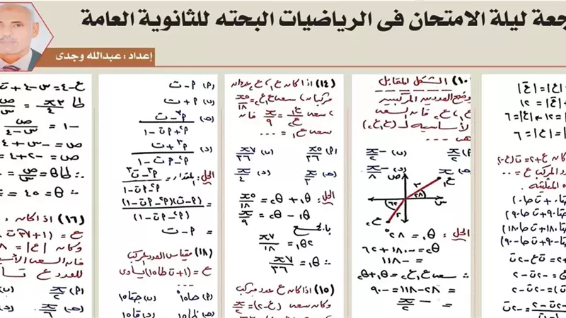 20 سؤالا بالاجابات في الرياضيات البحتة لطلاب الثانوية العامة.. مراجعة ليلة الامتحان