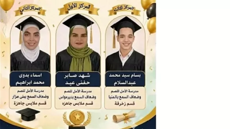 مدير تعليم المنيا يهنئ أوائل الدبلومات الفنية لمدارس الصم