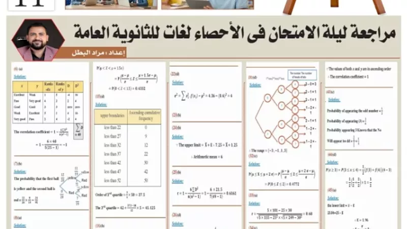 س وج..مراجعة نهائية هامة في الإحصاء لغات للثانوية العامة 2026
