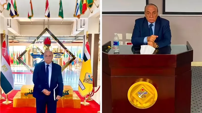 اللواء دكتور سمير فرج يلقي محاضرة بكلية الدفاع عن تهديدات الأمن القومي